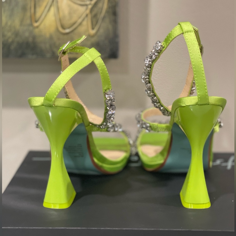 Betsey Johnson Neon Lime Jeweled Strap Block Heel Sandals - Picture 7 of 8